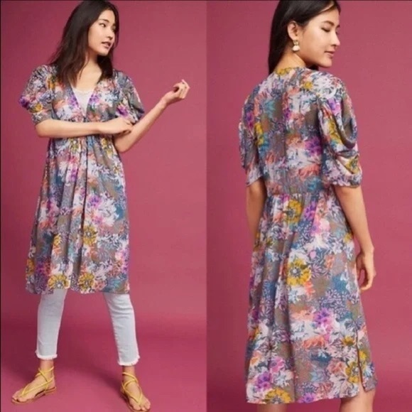 Anthropologie Womens XS Akemi + Kin Multicolor Valencia Floral V Neck Dress - Picture 1 of 16
